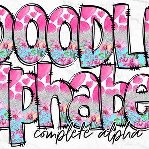Doodle Alfabeto PNG, Pacote de Letras do Alfabeto PNG, Doodles Desenhados à Mão, Conjuntos Alfa de Sublimação PNG, Alfabeto de Sublimação