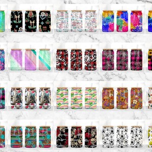 May include: A set of 30 colorful, patterned, stainless steel tumblers with lids and straws. The tumblers feature a variety of designs, including floral, geometric, and abstract patterns.