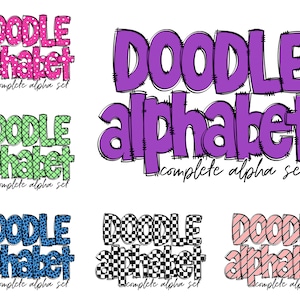 Mais de 100 Doodle Alfabeto PNG, Pacote de Letras do Alfabeto Xadrez PNG, Doodles Desenhados à Mão, Conjuntos Alfa de Sublimação PNG, Alfabeto de Sublimação