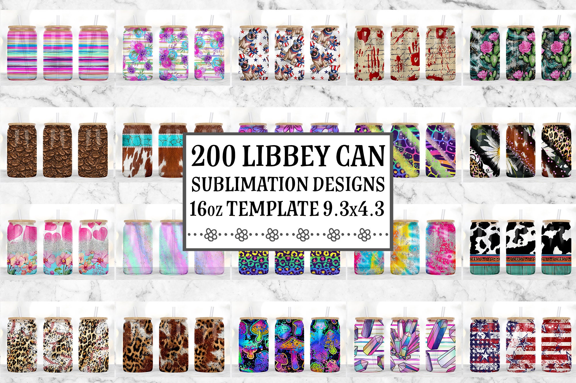 16oz Libbey Glass Can Tumbler Sublimation Designs, Glass Can Wrap png, Libbey Can Template, 16oz Libbey Wrap PNG