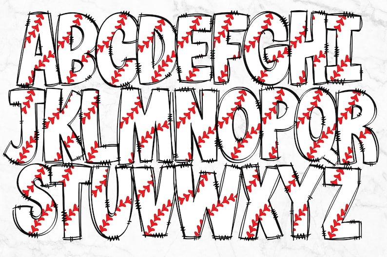 Baseball Doodle Alphabet PNG, Alphabet Letters PNG Bundle, Hand Drawn ...