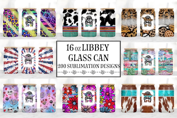 16oz Libbey Glass Can Tumbler Sublimation Designs, Glass Can Wrap png, Libbey Can Template, 16oz Libbey Wrap PNG
