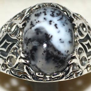 Natural Dendrite OPAL Mens Vintage Style Ring, Sterling 925 SILVER Band Sizes up to Z+5, Untreated Gemstone, Handmade Jewelry Gifts
