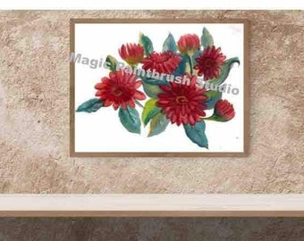 Red Mums -  Printable Art, Home Decor, Floral Wall Art, Foliage, Instant Download, Flowers