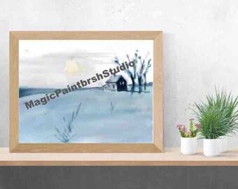 Cabin on the Water Watercolor -  Printable Art, Home Decor, Beach Home Wall Art, Lake Home, Instant Download