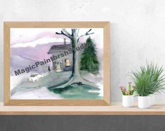 Welcome Home Watercolor -  Printable Art, Home Decor, Beach Home Wall Art, Lake Home, Instant Download