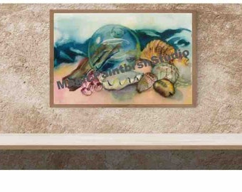 Sea Shell Watercolor - Tropical Printable Art, Home Decor, Beach Home Wall Art, Instant Download