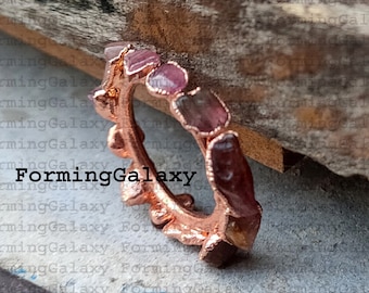Raw Multi Tourmaline Copper Ring, Electroformed Gemstone Ring