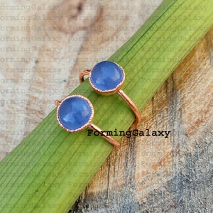 Blue Chalcedony Electroformed Ring, Handmade Ring, Boho Bride Ring, Antique Ring, Copper Ring, Healing Ring, Electroplating Ring, Gift Him