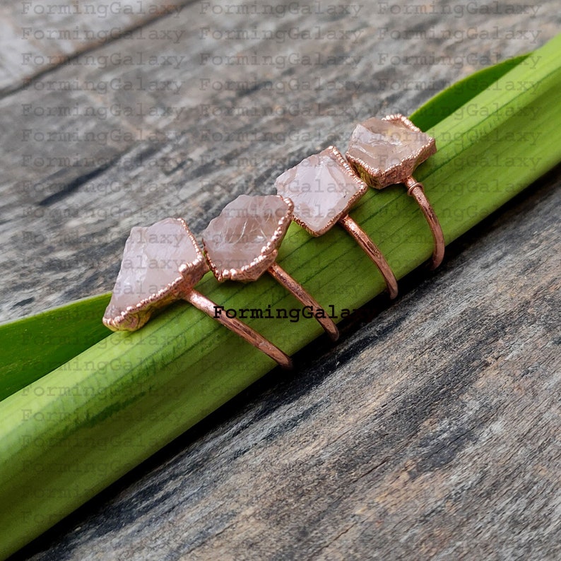 Rough Rose Quartz Ring, Electroformed Ring, Copper Ring, Gemstone Ring, Boho Ring, Electroplated Jewelry, BirthStone Ring, Statement Ring, image 9