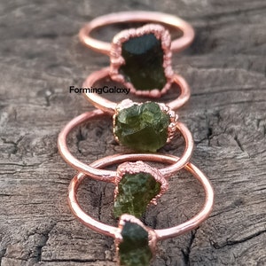 Natural Raw Peridot Electroformed Ring, Bohemian Ring, Raw Crystal Ring, forming ring, Raw Ring, Gift For Her, Wedding Ring, Handmade Ring