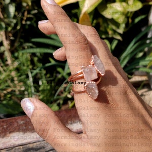 Rough Rose Quartz Ring, Electroformed Ring, Copper Ring, Gemstone Ring, Boho Ring, Electroplated Jewelry, BirthStone Ring, Statement Ring, image 3