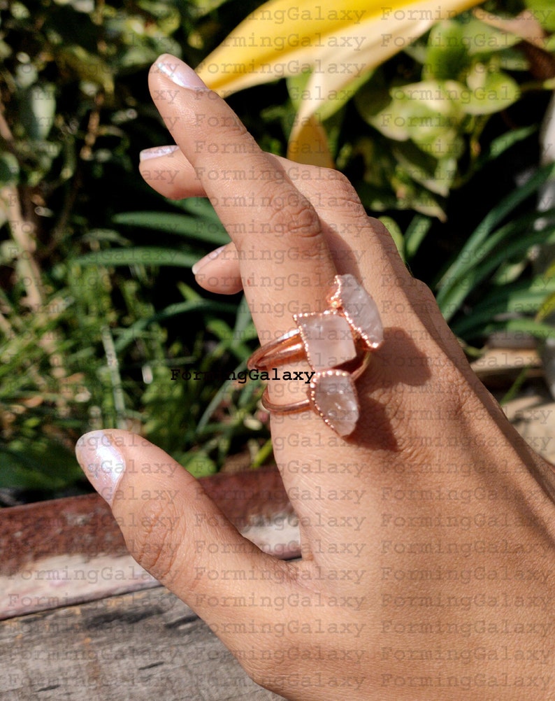 Rough Rose Quartz Ring, Electroformed Ring, Copper Ring, Gemstone Ring, Boho Ring, Electroplated Jewelry, BirthStone Ring, Statement Ring, image 3