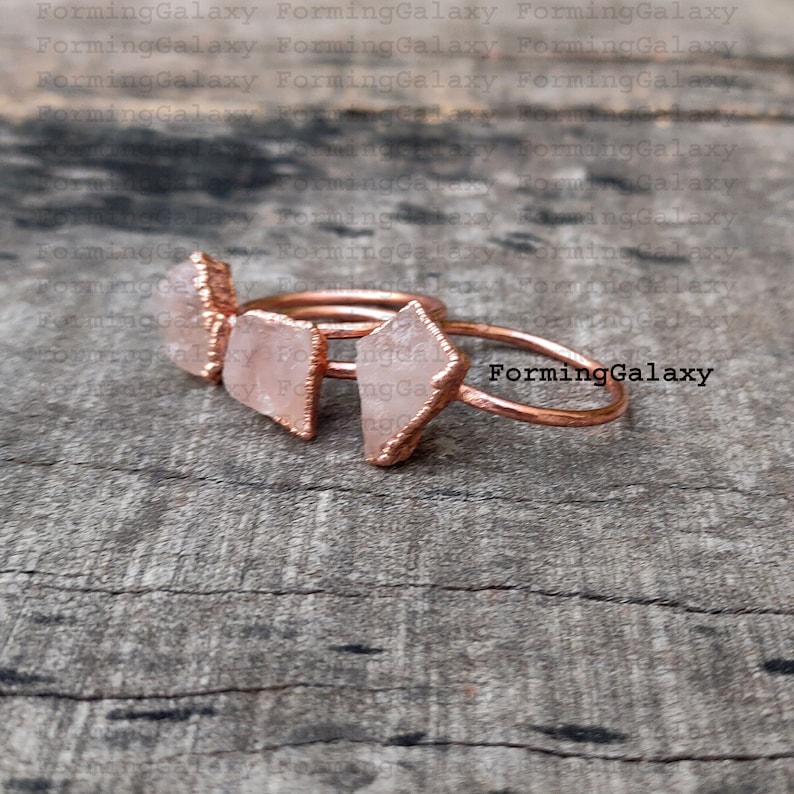 Rough Rose Quartz Ring, Electroformed Ring, Copper Ring, Gemstone Ring, Boho Ring, Electroplated Jewelry, BirthStone Ring, Statement Ring, image 8