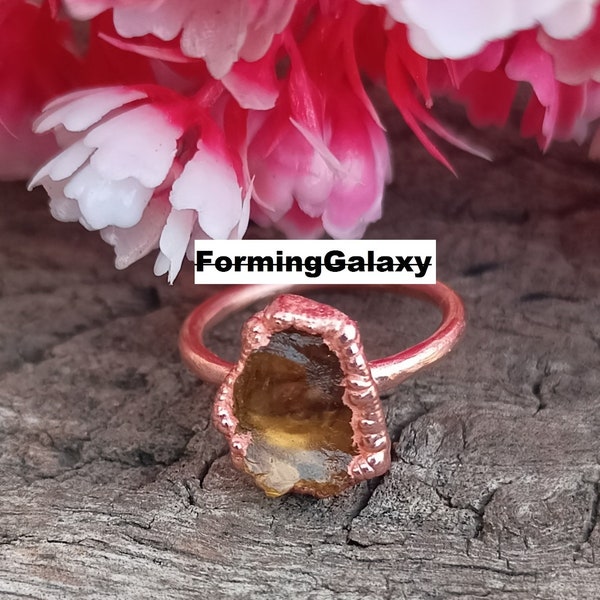 Natural Raw Citrine Electroformed Ring, copper ring, women ring, Raw stone ring, Vintage Look Ring, Gift For Her,Wedding Ring, Bohemian Ring
