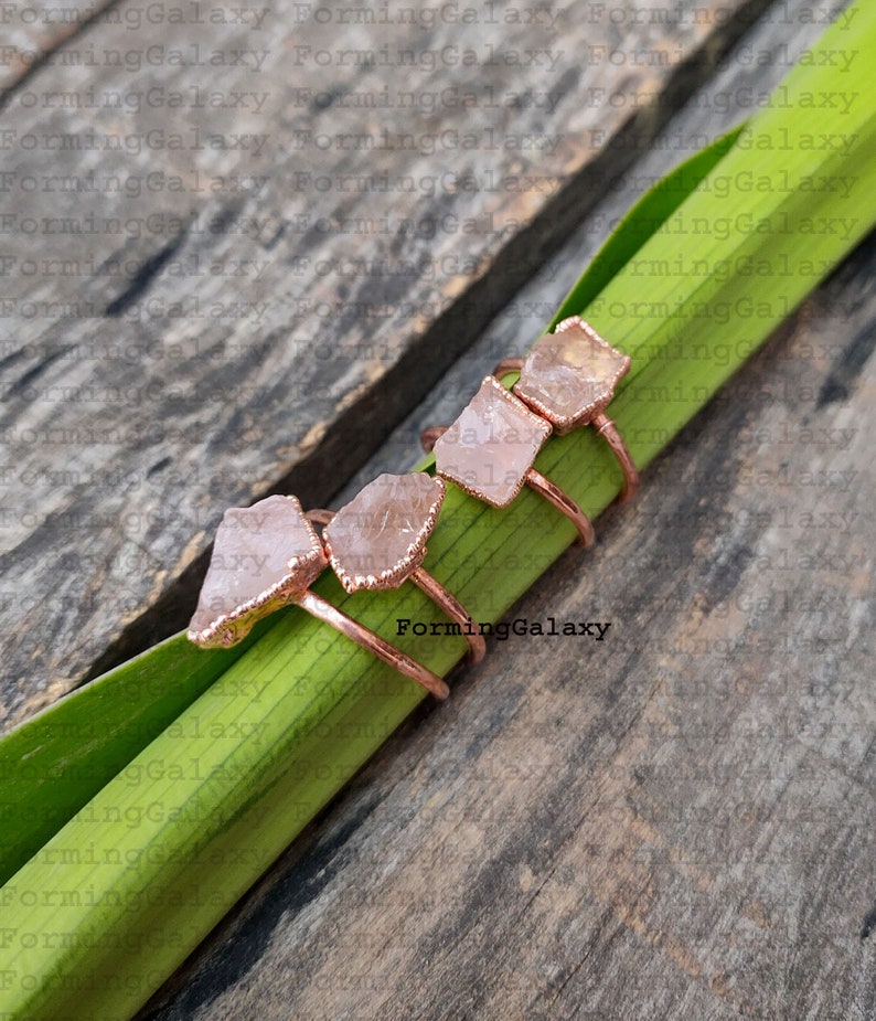 Rough Rose Quartz Ring, Electroformed Ring, Copper Ring, Gemstone Ring, Boho Ring, Electroplated Jewelry, BirthStone Ring, Statement Ring, image 1