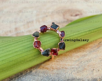 Electroformed Copper Multi Tourmaline Ring | Rough Gemstone Statement Ring
