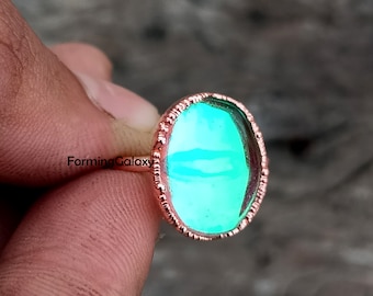 Electroformed Copper Opal Ring, Antique Look, Bohemian Jewelry