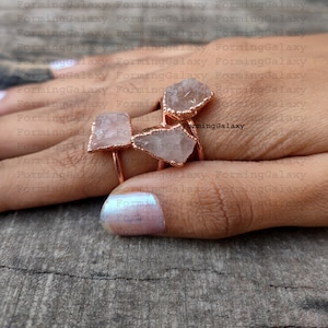 Rough Rose Quartz Ring, Electroformed Ring, Copper Ring, Gemstone Ring, Boho Ring, Electroplated Jewelry, BirthStone Ring, Statement Ring, image 5