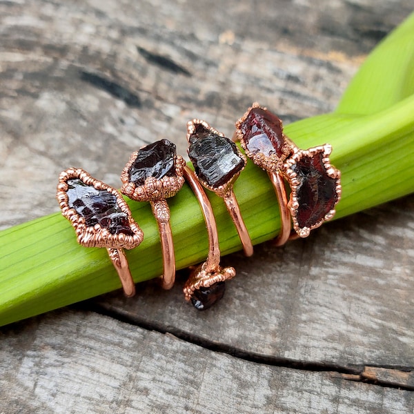 Raw Garnet Ring, birthstone ring, Gemstone Electroformed Ring, Crystal Ring, Boho Ring, Copper Handmade Ring Anniversary Ring Gift For Women