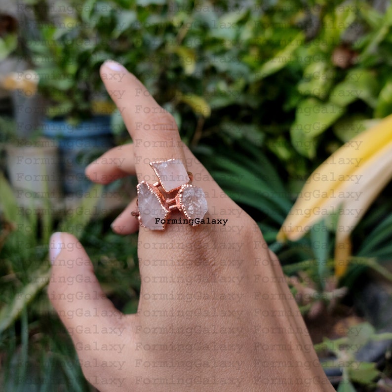 Rough Rose Quartz Ring, Electroformed Ring, Copper Ring, Gemstone Ring, Boho Ring, Electroplated Jewelry, BirthStone Ring, Statement Ring, image 4