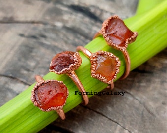 Electroformed  Natural Raw Carnelian Ring, Rough Gemstone Electroforming Ring, Crystal Ring, Boho Ring, Copper Ring, Antique Ring, Gift her,