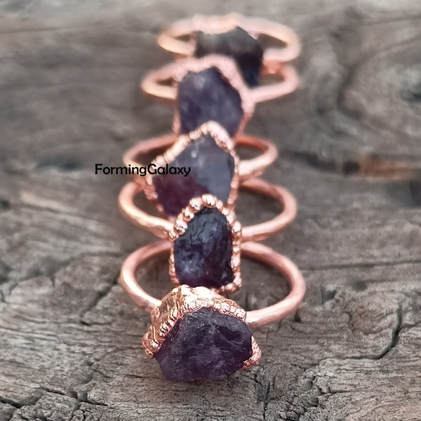 Natural Raw Amethyst Electroformed Ring, Purple Amethyst Ring, Birthstone Ring, Gift For Her, Electroplated Ring,Raw Stone Ring,Crystal Ring