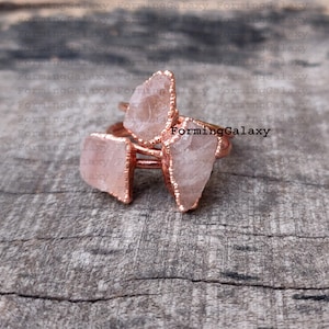 Rough Rose Quartz Ring, Electroformed Ring, Copper Ring, Gemstone Ring, Boho Ring, Electroplated Jewelry, BirthStone Ring, Statement Ring, image 6