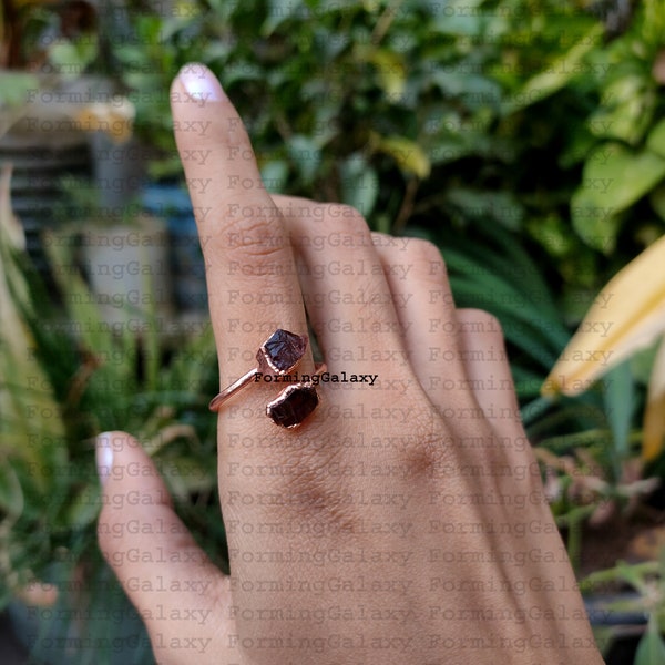 Raw Garnet Ring, Electroformed Ring, Adjustable Ring, Copper Ring, January Birthstone Ring, Handmade Ring, Electroplated Ring, Gift For Her