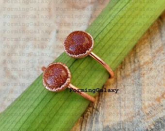 Electroformed Sunstone Ring, Handmade Copper Ring, Boho sunstone Ring, Antique Ring, Dainty Ring, Healing stone ring, Unique ring Gift Her