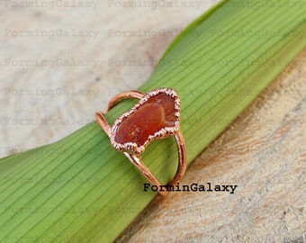 Raw Carnelian Copper Ring, Electroformed Gemstone, Handmade Boho Jewelry