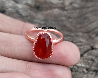 Natural Orange Carnelian Electroformed Ring, Gemstone Ring, Electroplated Ring, Copper Ring, Gift For Mom, Imitation Ring, Statement Ring