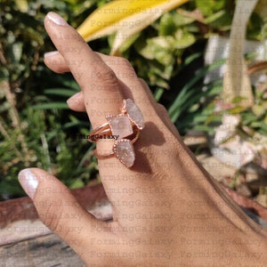 Rough Rose Quartz Ring, Electroformed Ring, Copper Ring, Gemstone Ring, Boho Ring, Electroplated Jewelry, BirthStone Ring, Statement Ring, image 2