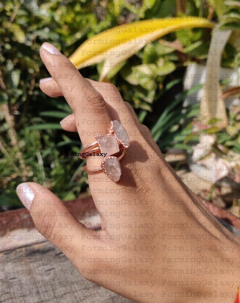 Rough Rose Quartz Ring, Electroformed Ring, Copper Ring, Gemstone Ring, Boho Ring, Electroplated Jewelry, BirthStone Ring, Statement Ring, image 2