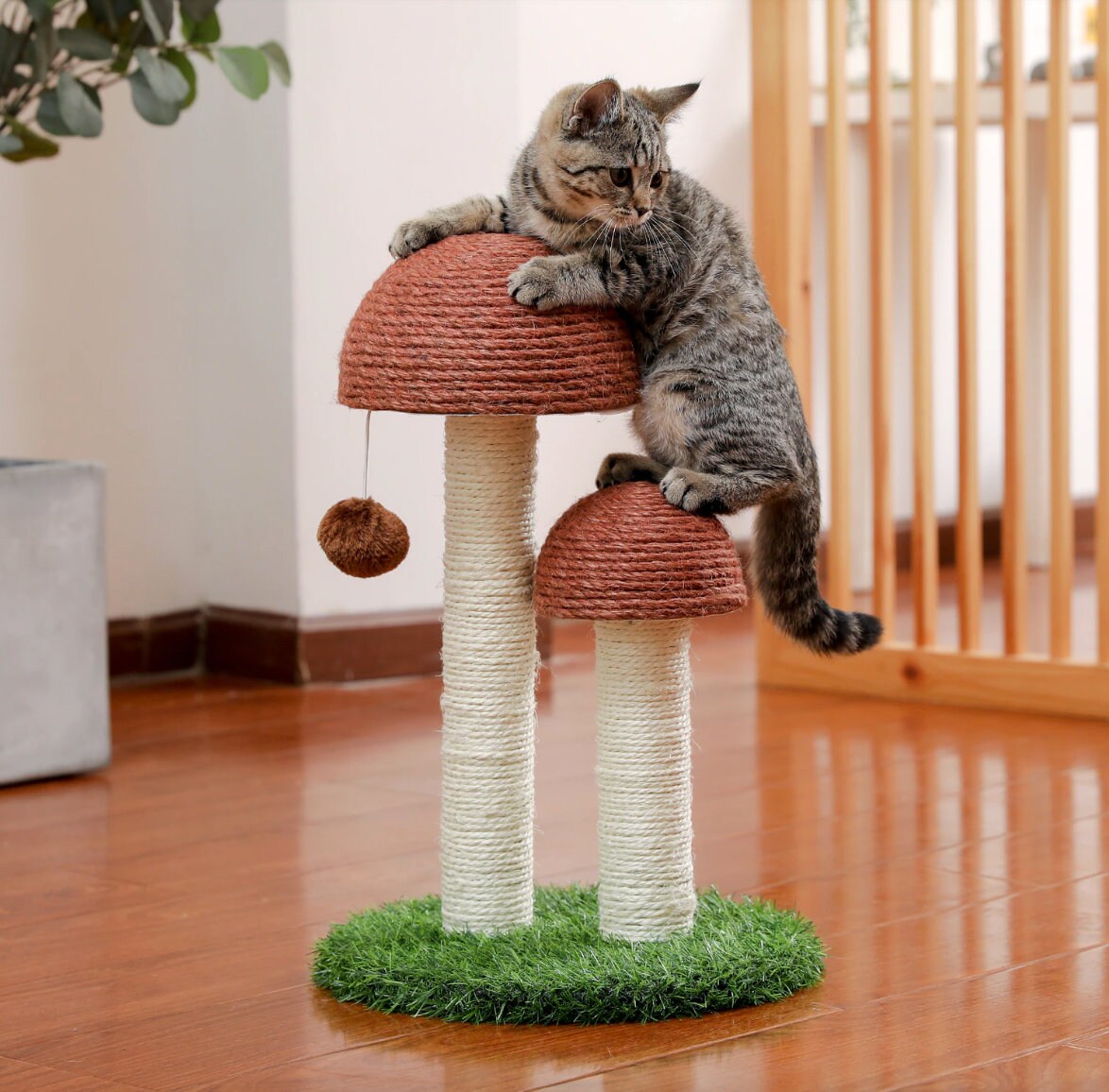 DRESSPLUS Cat Scratching Post Mushroom Scratching Post Grey Natural Sisal Cat Scratcher Toys for Cats and Kittens 