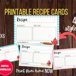 Cartes de recettes 4x6 imprimables mignonnes