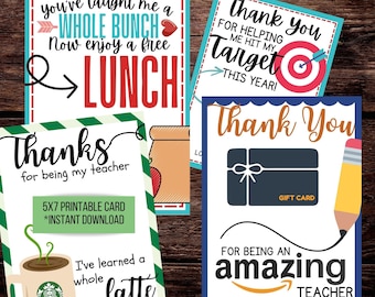 Porte-cartes cadeau remerciement pour enseignant|Carte de remerciement pour enseignant|Carte de remerciement Enseignant|Imprimable reconnaissance pour enseignant|Idée cadeau pour enseignant