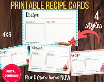 Farmhouse Recipe Cards 4x6, Printable Cute Design (Digital Download)