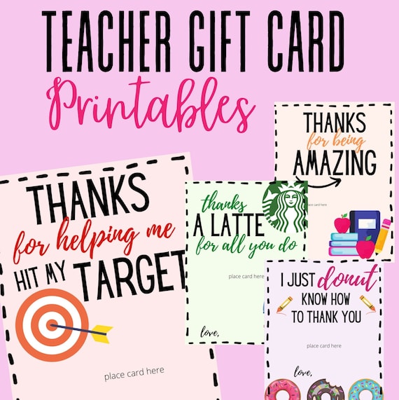 Teacher Appreciation Gift Card Printables Gift Etsy