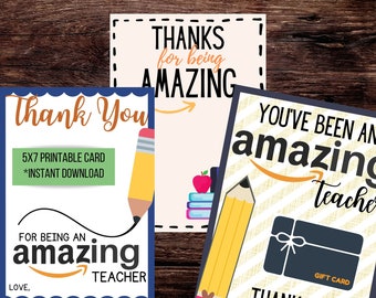Teacher Thank You Gift Card Holder Printables (Digital Download)
