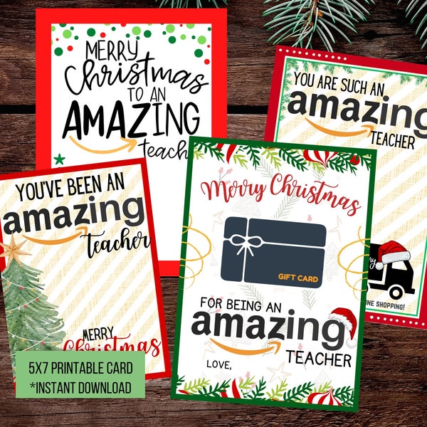 Printable Teacher Christmas Gift Card Holders|Amazon Teacher Gift|Christmas Amazon|Amazon Gift Card Printable