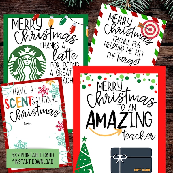 Printable Teacher Christmas Gift Card Holders