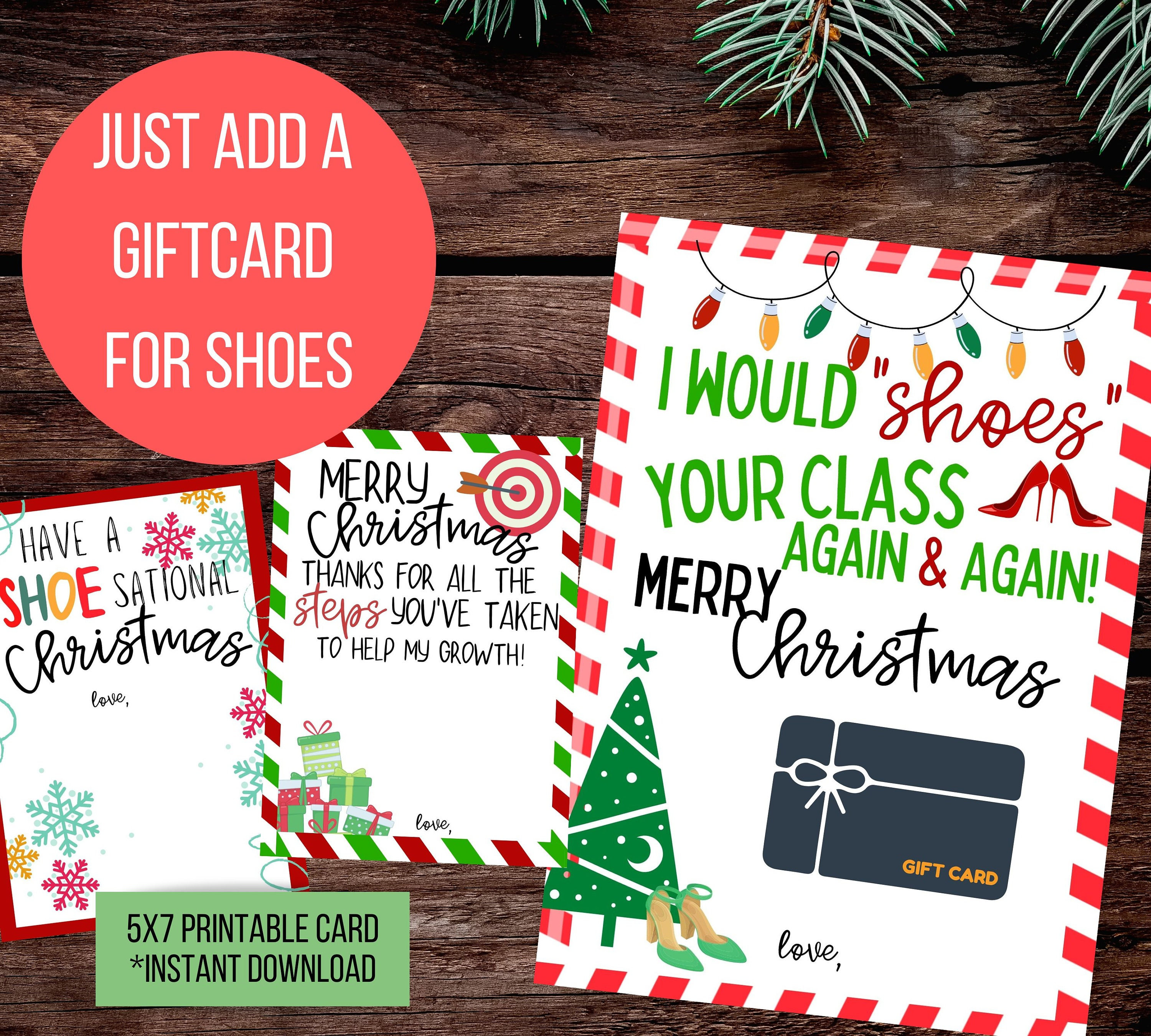 Printable Teacher Christmas Gift Card Holders Shoes Etsy