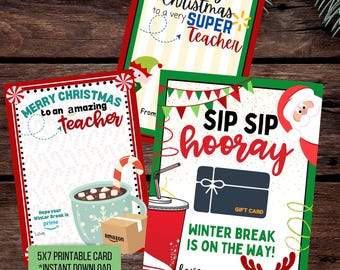Printable Christmas Gift Card Holders for Teachers (Digital Download)