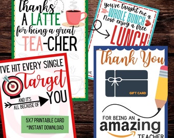 Teacher Appreciation Gift Card Holder Printables | Thank You Cards (Digital Download)