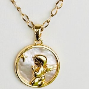 Mother-of-Pearl Angel Necklace: 18K Gold-Plated Guardian Pendant