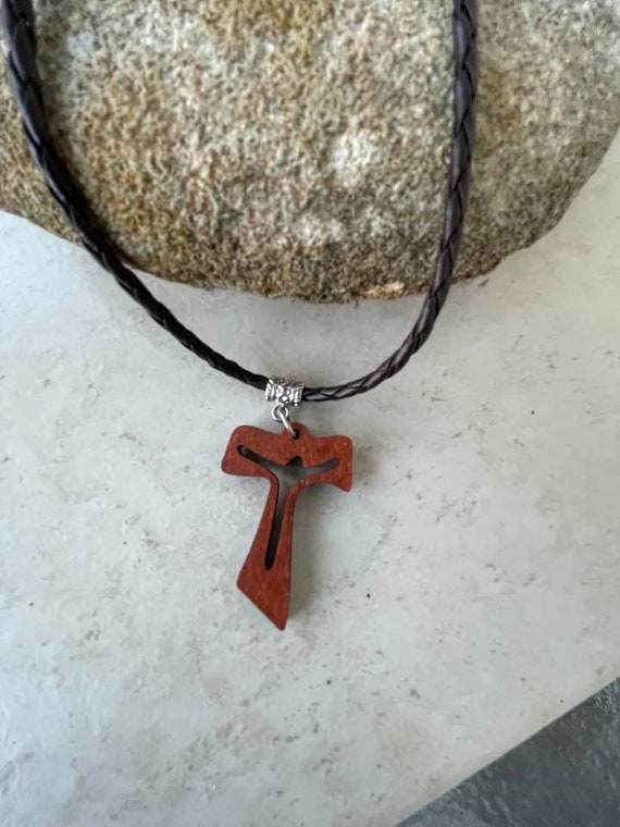 Wood cross Necklace, Catholic Pendant