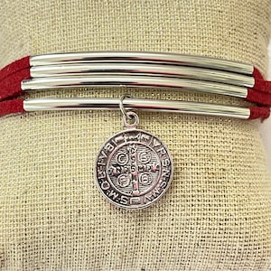 Saint Benedict Bracelet, Protection Jewelry, Suede Bracelet with Saint Benedict Medal, Catholic Jewelry, Gift for grandma, Birthday Mom gift