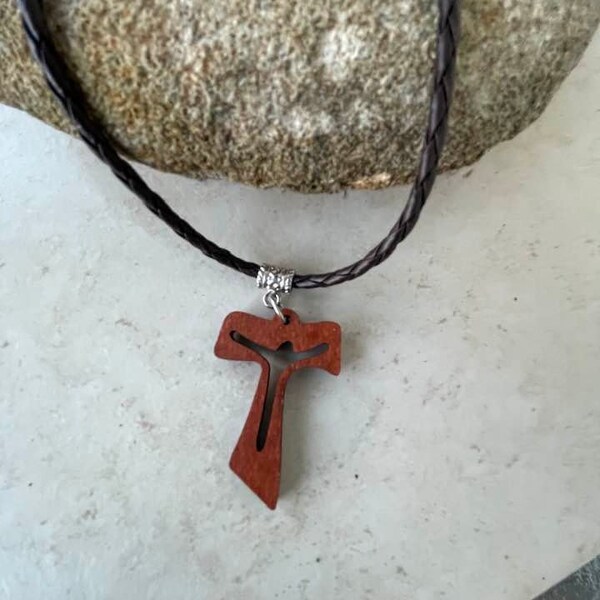 Wooden Tau Cross Necklace for men, Franciscan Cross Necklace, Catholic Gift for man, Cross of Saint Francis, Cross Jewelry, Gift of faith