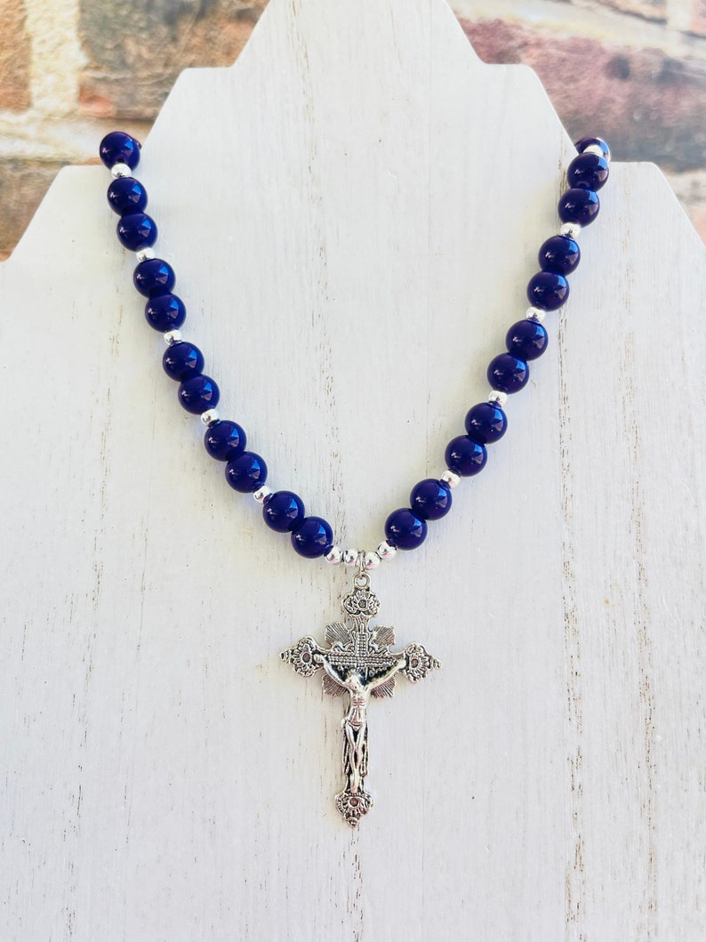 Catholic Amethyst Necklace With Silver Cross, Dainty Religious Jewelry ...